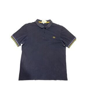 Fred Perry Bradley Wiggins Navy Blue Striped Cuff Polo Shirt Mens Large M6707